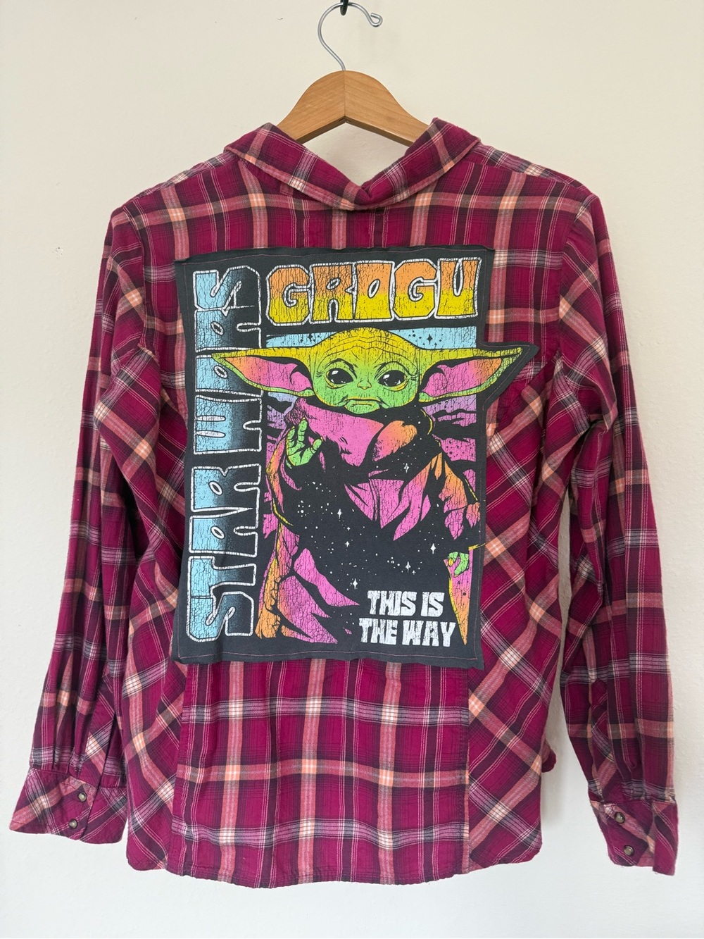 Sonoma Petite Pink Women’s Button Down Flannel with Grogu Graphic